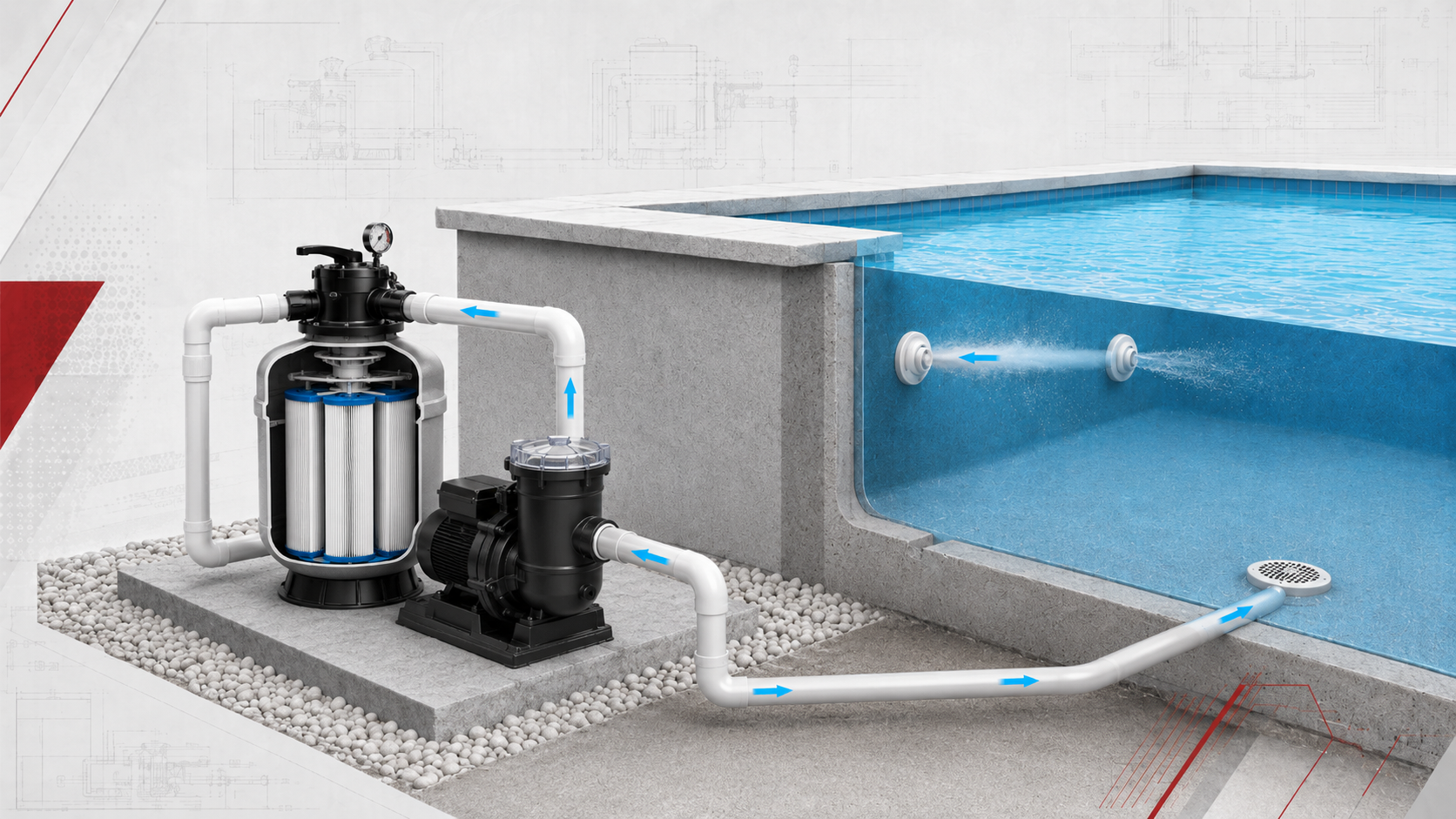 Filtro a cartuccia per piscina con elementi filtranti